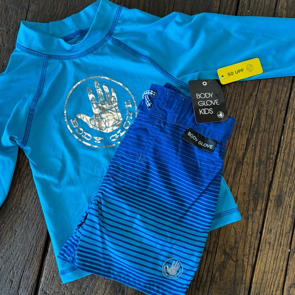 Body Glove NWT Boys Blue Swim Trunk Shorts & Long Sleeve SPF Shirt Set Size 4 - Picture 8 of 9